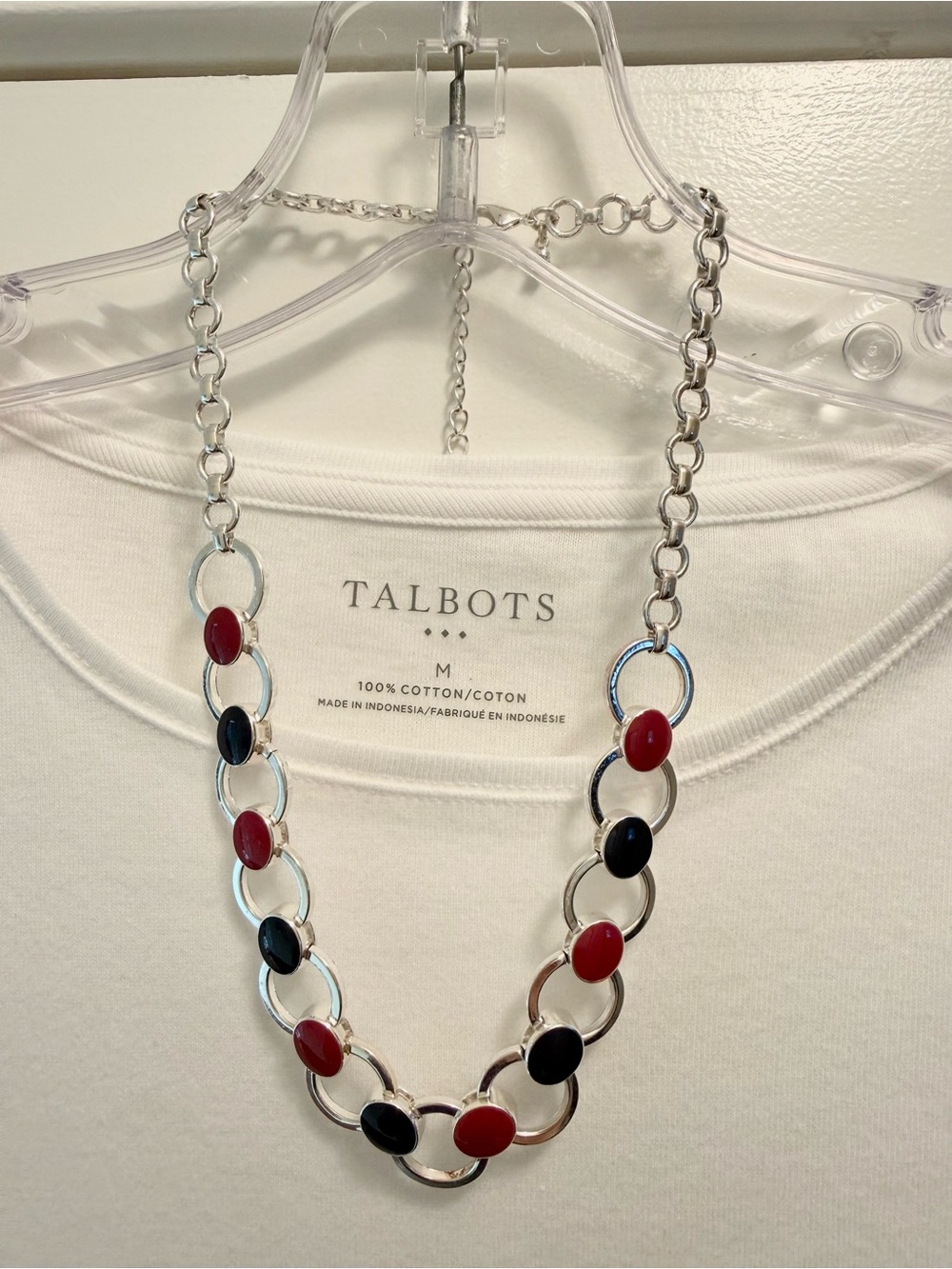 Talbots Silver-Link Necklace with Red and Blue Accents